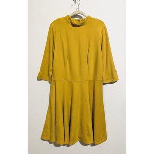 Unique Vintage Dress Womens 2X Mustard Yellow Swing Midi 50s Retro Rockabilly